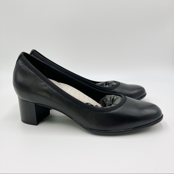 Aravon Womens Size 8 Black‎ Leather Pumps Heels Shoes Comfort Career Work Office - Picture 2 of 14